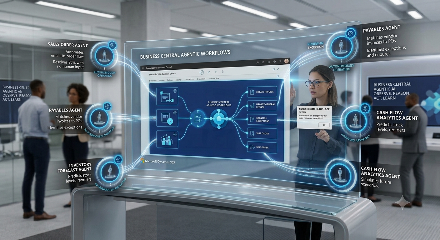 Microsoft Dynamics 365 Business Central dashboard for manufacturing operations